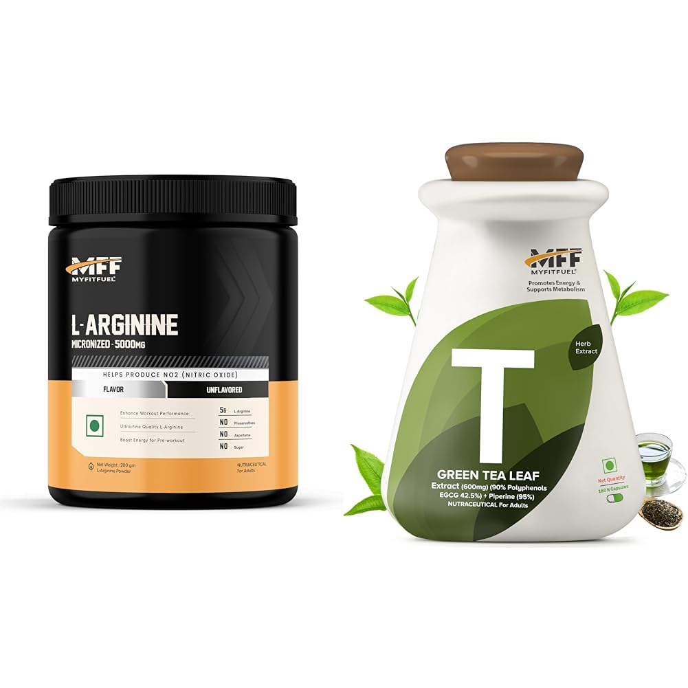 L-Arginine 200 gm (0.44 lbs) Unflavoured | MyFitFuel Green Tea Extract (90% Polyphenols, 42.5% EGCG) with Piperine 95%, (600mg), 180 Capsules-image-6