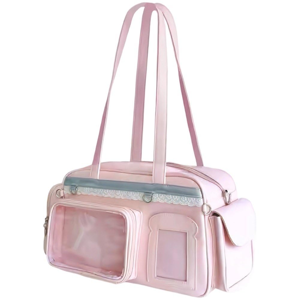 Hrippy Pu Transparent Y2k Ita Bag, Large Capacity Crossbody Pack for Women Concert Badge Display and Daily Outfit Match