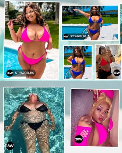 Tempt Me Women Plus Size Triangle Bikini String Two Piece Halter Tie Side Swimsuit4