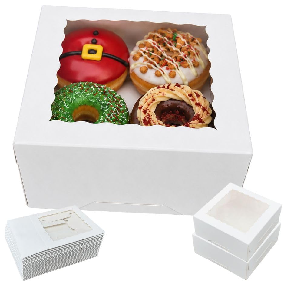 FAVES' CRAFT N MORE 6 Inch Bakery Boxes with Window | White Gift Box Pie & Cookie Boxes, Food-Grade Cardboard Dessert Packaging (15 x 15 x 6 cm / 6x6x2.5 in)- 12 Pack