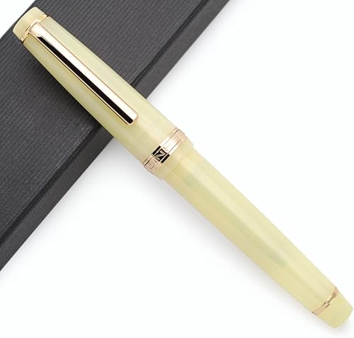JINHAO 82 - Pluma estilográfica con clip dorado (punta F 0.020 in, amarillo ganso transparente)