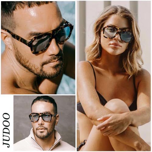 JUDOO Retro 70s Square Flat Aviator Sunglasses for Women Men Trendy Rectangle Double Bridge Geometric Sun Glasses Shades4