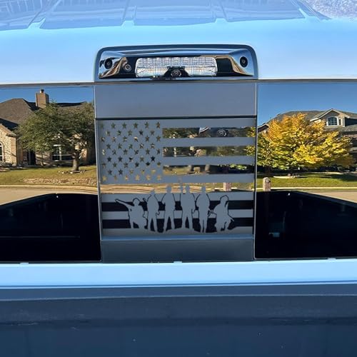 Image of for Chevy Colorado GMC Canyon 2015-2026 Rear Middle Window American Flag Decal, Matte Black Soldier USA Flag Sticker for Truck Back Sliding Window