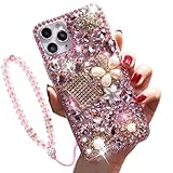 XinMerry for iPhone 16 Pro Max Bling Case with Wrist Strap for Women Girls Luxury 3D Glitter Diamond Crystal Rhinestone Sparkle Shiny Gemstone Perfume Bottle and Flower Cover Soft TPU Bumper
