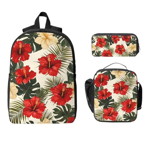 Tropical Floral Backpacks 3 Pcs Minimalist Backpack for Men and Women with Fun Graphic Cartoon Print for Outdoor Hiking and Travel