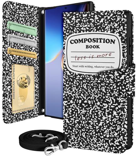 Buleens for Samsung Galaxy S23 Ultra Wallet Case for Women - with Card Holder S23 Ultra Flip Case Leather Crossbody Cute Aesthetic Galaxy S23 Ultra Case with Strap Kickstand for Girls, BK WH Notebook