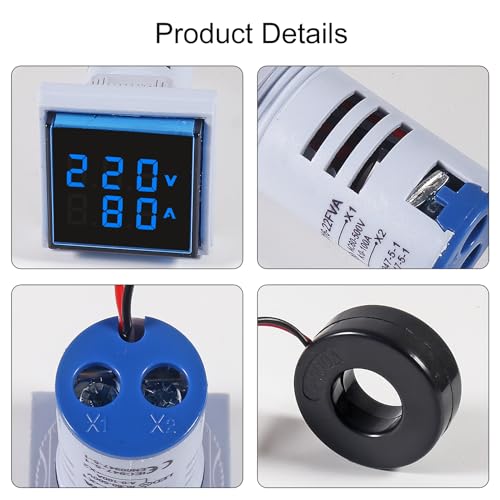 Image of 2PCS 60-500V 0-100A AC Digital Ammeter Voltmeter, 22mm Square Digital Tube Screen with Transformer, LED Display Voltage Detector Current Tester Gauge(Blue)