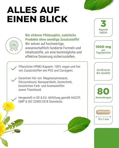 Löwenzahnwurzel Vit4Ever Bio 240 Kapseln 1500 mg Extrakt