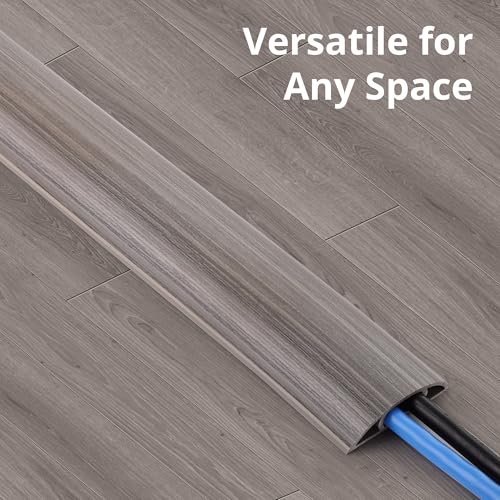 Image of ZhiYo 3.6ft Cord Covers for Wires on Floor, Cord Hider Floor Hide Extension Cords, Soft PVC Cable Cover Cable Protector, Wire Cavity W0.62in H0.31in, Gray Oak Wood