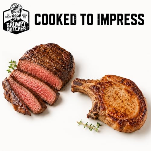 Image of Grumpy Butcher Aged Top Sirloin Steaks & Duroc Bone-In Pork Chops, 4 Piece Meat Gift Set - USDA Top Choice Beef Steak With Gift Box Option - Ships Frozen