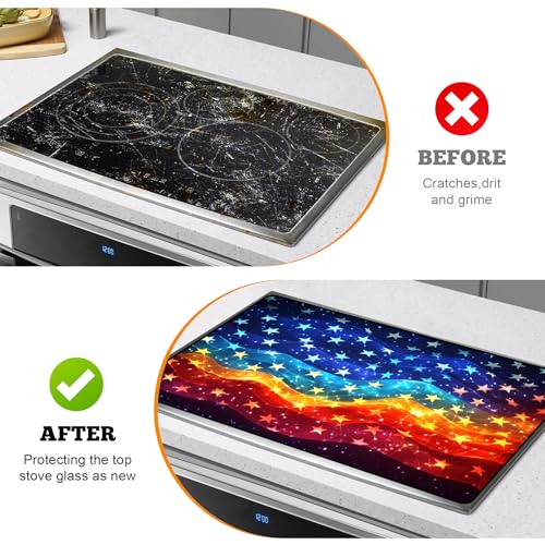 Image of Multi-Design Stove Cover for Glass /Electric Stoves - 3-in-1 Heat-Resistant Protector Mat, Non-Slip Drying Rack 28 inchx20 inch (Star Ocean)