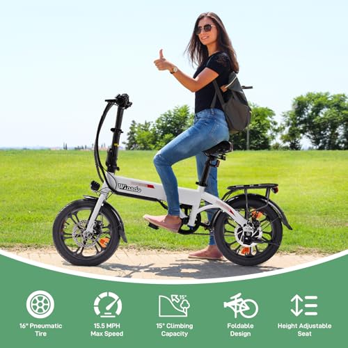 Winado 16\" Electric Bike for Adults, Folding E-Bike 350W Motor with Dual Disc Brakes, Max Range 35Miles(Pedal-Assist) & Speed 15.5Mph, Foldable Commuter City Bicycle for Adults/Teens, White - Thumbnail 3