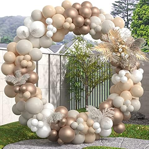 White Gold Balloons Arch Kit,127 PCS White Sand Gold Balloon Garland with Nude Balloons For Boho Wedding, Birthday Party Decoration, Anniversary, Baby Shower, Gender Reveal Party Backdrop Decoration Cover