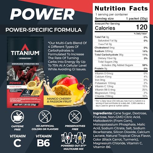 Image of TITANIUM POWER Hydration Drink Mix Packets (12 count) - Carbohydrate Powder & Electrolyte Mix - Sports Drink Powder for Crossfit, Gym Essentials - Endurance Drink - Gluten Free
