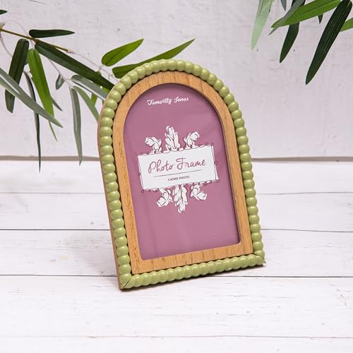 Pink Green Wooden Arch/Oval Bobbin Freestanding Vintage Style Photo Frames 4x6 (Green, Arch)