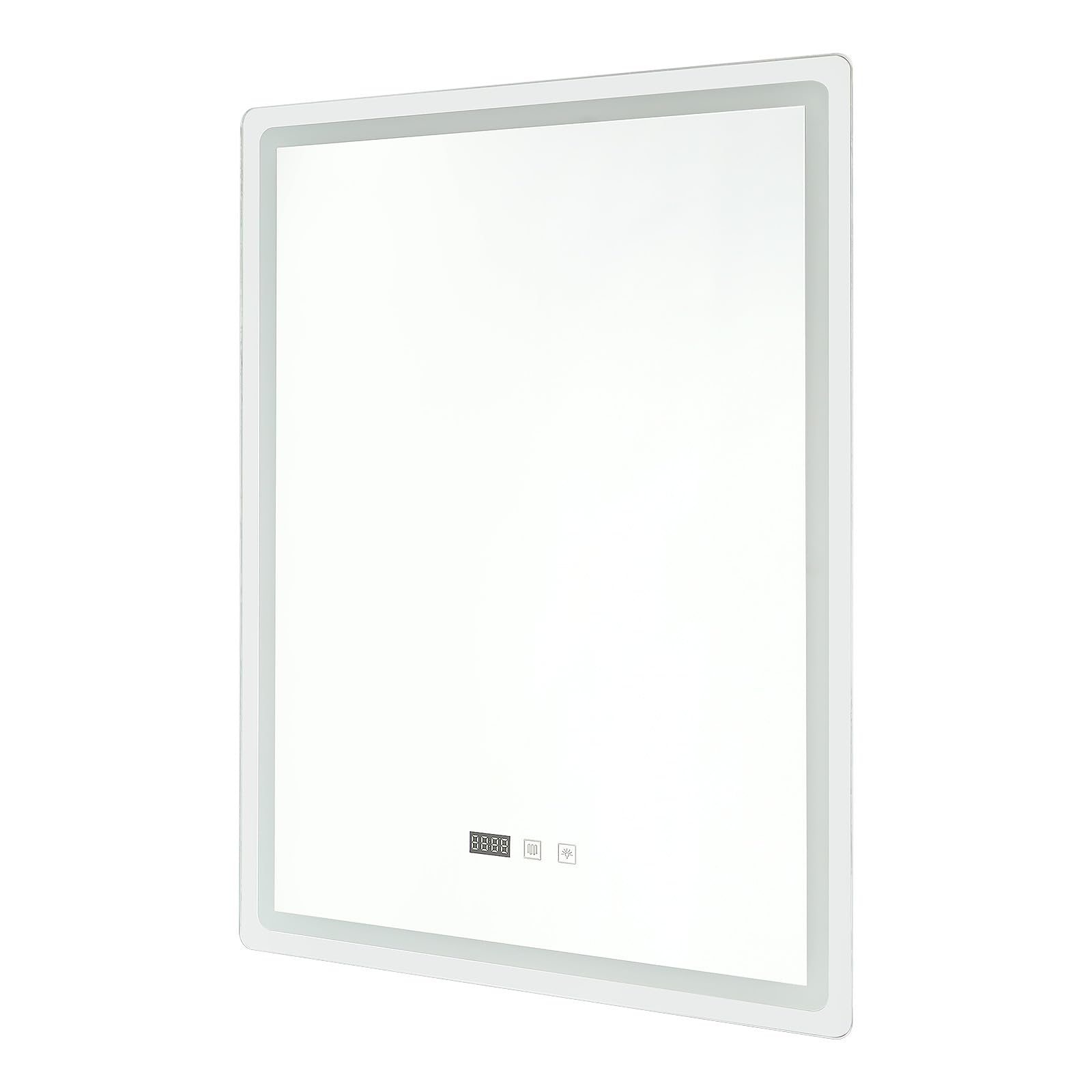 Espejo Baño, 60x80cm Espejo Baño con Luz, Espelho Casa de Banho, Luminosidad Regulable 5-100%, Función Antivaho Incorporada, Pantalla de Hora, Espelho Com Led para Aseo, Hotel o Vestuario