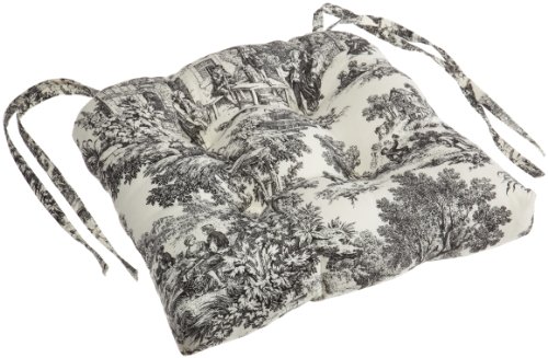 Ellis Curtain Victoria Park Toile Cushioned Chair Pad, Black