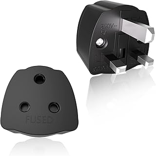 KEAGAR Pack of 2 Indian to UK Plug Adapter, 3 Pin India to 3 Pin UK Plug Adapter, India/Small South Africa/Pakistan/Sri Lanka/Nepal to UK Converter Plug Travel Adapter with 5A Fuse(Black)