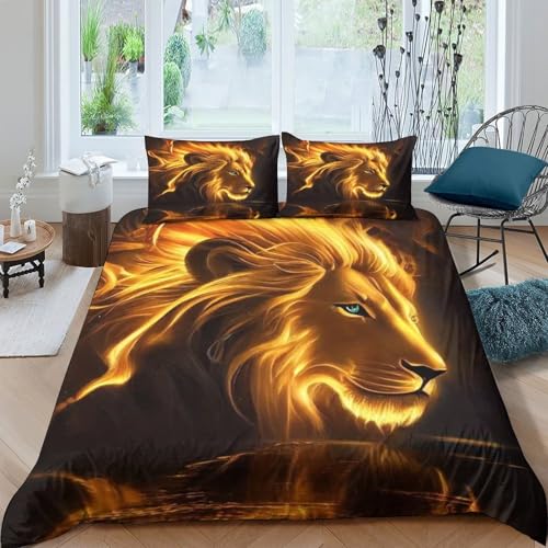 Fermeture éclair linge de lit lion 3D microfibre parure couette 220x240 - 2