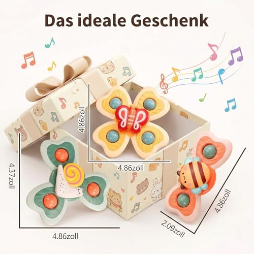 Katomi Baby Spielzeug ab 1 Jahr Saugnapf Spinner – Robustes Badespielzeug & Reisespielzeug für Hochstuhl, Auto & Flugzeug – Sensorik Motorikspielzeug, BPA-Frei Geschenk für Jungen & Mädchen