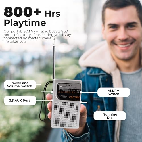 Image of Coby Portable AM /FM Radio - Retro Battery Operated Pocket Radio with Powerful Speakers, Long 800-Hour Battery, Clear Reception, Emergency & Travel Transistor Device for Home or Outdoors