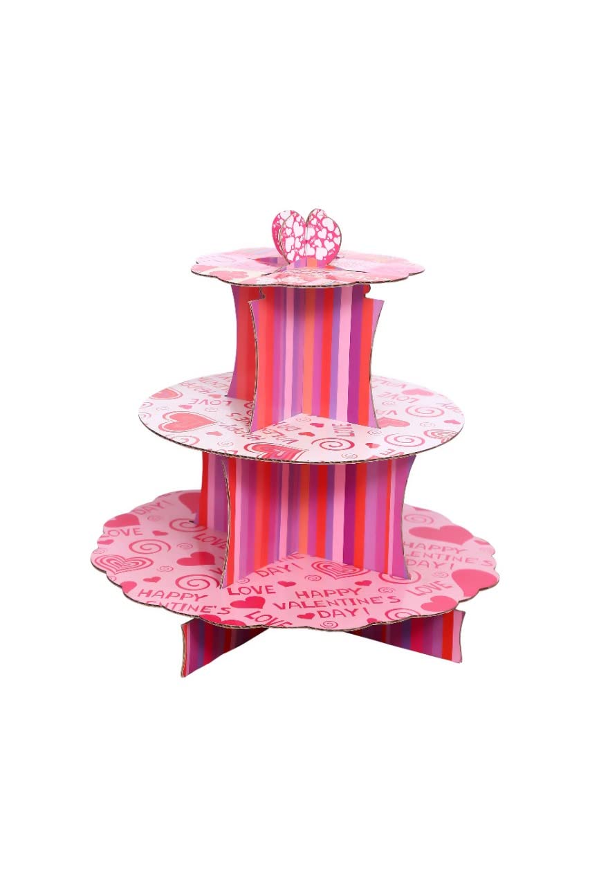 3 TIER ROUND CUPCAKE STAND/floral pink colour empty paper paperboard