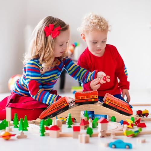 Image of Mototo 2 Pack Wooden Train Bridge Track Wood Train Track Accessories Wooden Track Expansion Wooden Railway Bridge Compatible with Most Toy Train Railroads for Girls Boys Birthdays