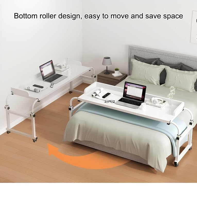 Table de lit à roulettes, Bureau Mobile pour Ordinateur Portable, Table de Chevet Moderne sur roulettes, Hauteur réglable, pour hôpitaux/familles