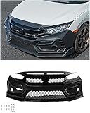 Replacement For 2020-2021 Honda Civic ALL Models | Type-R Style Polyurethane - Primed Black Replacement Full Conversion Front Bumper Grille Trim Lip Full Kit