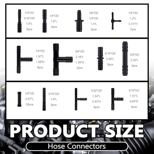 Image of 94PCS 5Ft Vacuum Hose Automotive Set,6 Sizes 3 /8 inch,5 /16 inch,1 /4 inch,3 /16 inch,5 /32 inch,1 /8 inch Silicone Vacuum Lines Kit with 64 Connectors & 24 Clamps,High Temp Resistant Vacuums Hose Kit (94PCS)