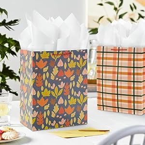 Hallmark 13" Large Fall Gift Bag Bundle (3 Bags: Orange and Tan Plaid, Leaves, Grateful Wreath) for Thanksgiving, Friendsgiving, Boss's Day, Clergy Appreciation, Grandparents Day Hallmark 13 Large Fall Gift Bag Bundle 3 Bags Orange and Tan Plaid Leaves Grateful Wreath for Thanksgiving Friendsgiving Bosss Day Clergy Appreciation Grandparents Day