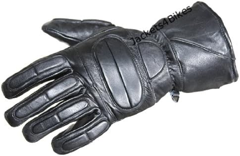 Men’s Winter Gauntlet Motorcycle Gloves, 100% Natural Sheep Leather, Thinsulate Thermal Heated Lining, Full Windproof Cold Weather Water Resistant, Reinforced Warm Biker Driving Glove Black L