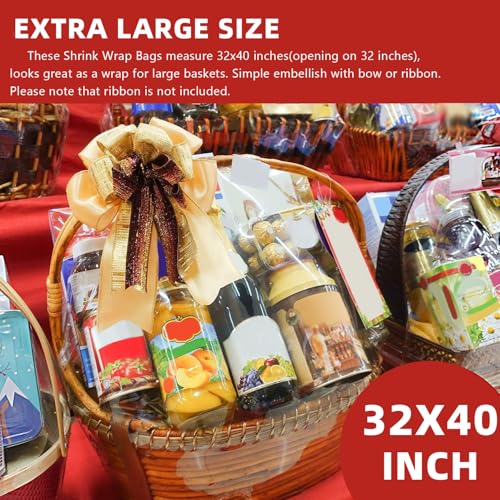 Image of Morepack Extra Large Shrink Wrap Bags for Gift Baskets 32x40 Inches 5 Pcs