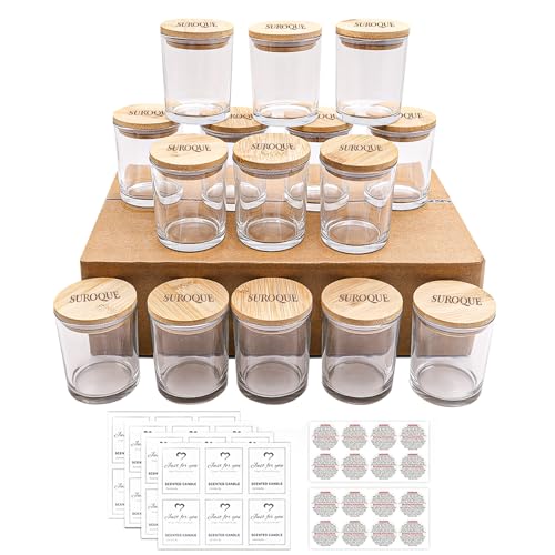 Catálogo de Material para etiquetado que puedes comprar esta semana. 40 SUROQUE Paquete de 15 Tarros Transparentes para Hacer Velas Tarros de Vidrio de 7oz con Tapas de Bambú Kit para Hacer Velas con Etiquetas de Advertencia Material para Hacer Velas...