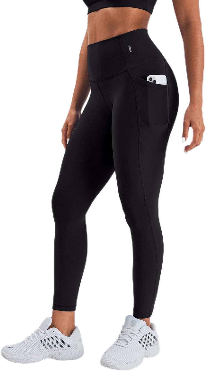 K-Swiss Leggings for Women - Soft Stretchy High Waist 25" with Pockets Lounge Yoga Pants Workout Athletic Casual