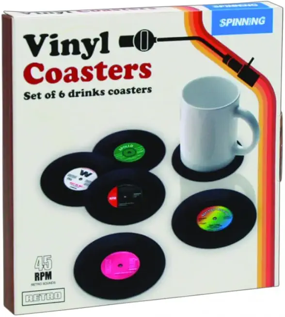 Gift Republic Retro Vinyl Coasters, Cool Drinks Coasters, Great Housewarming Gift, Music Lovers Gift idea