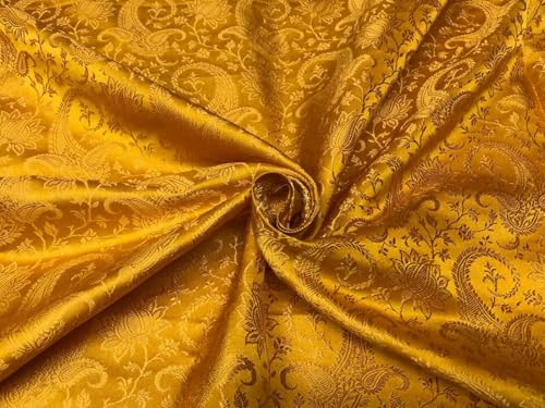 Tissu brocart de soie jacquard cachemire jaune foncé de haute couture