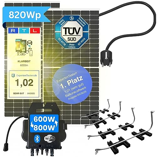 Balkonkraftwerk 600w komplett Steckdose Flachdach - KLARBEIT I 2x Balkonkraftwerk Halterung Flachdach | 2x Risen Titan 410w Solarpanel | DEYE Sun600 Wechselrichter | Balkon Solaranlage