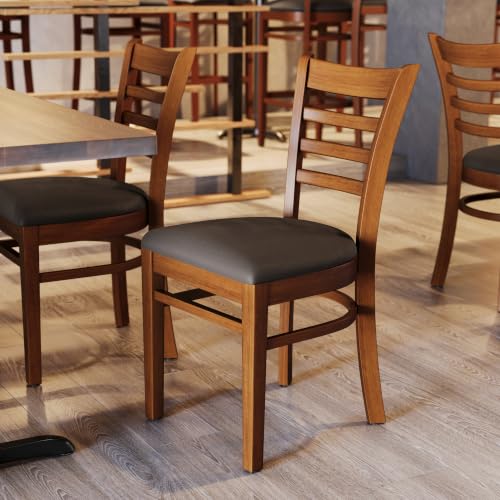 Image of Flash Furniture Hercules Ladder Back Wood Chair - Vinyl Seat, Cherry /Mocha