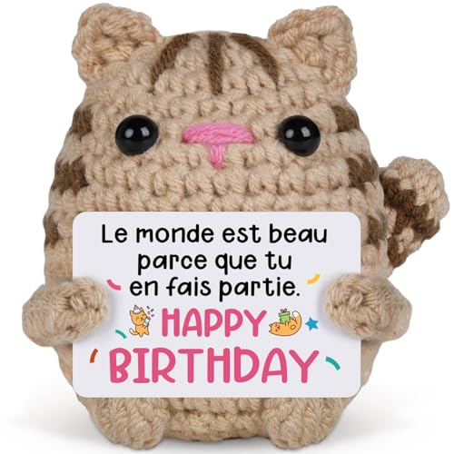Hakumata Cadeau Anniversaire Femme, Cadeau Femme Anniversaire - Chat Positive Crochetés Mignons À La Main, Cadeaux Femmes Original pour Maman Soeur Fille Mamie Meilleure Amie