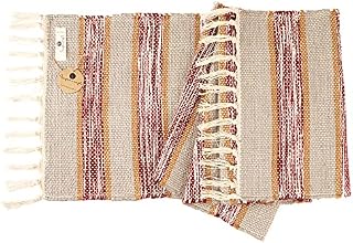 table runner burlap cotton jute| farmhouse style with boho tassels| natural handloom| woven rustic runner| county wedding party table decor |dining table hotels, 14X72 (Beige brown dots))