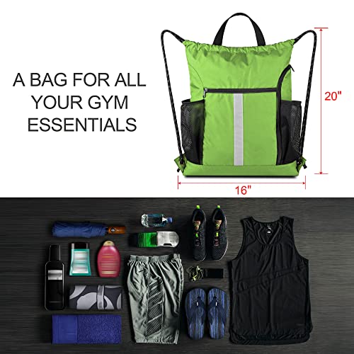 Image of BeeGreen Cinch Bag Backpack String Gym Sackpack with Shoe Compartment and Two Side Mesh Pockets Large Lightweight Portable Sport Drawstring Sack