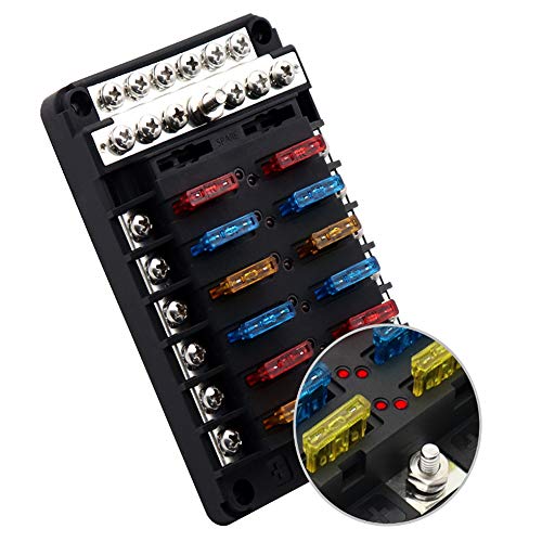 12 Way Fuse Block With Ground Boat Truck Rv Camper Solar Car Automotive Fuse Box 12 Volt - 32 Volt Power Distribution Block Red Led Indicator #TOP5
