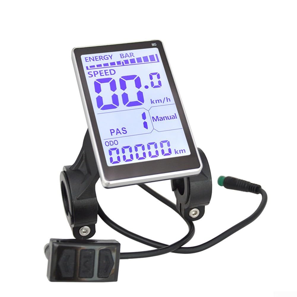 Oniissy Gear Ebike Tachimetro,Tachimetro per bici elettrica M5 Display LCD Mete,Display Dati Schermo Meter con connettore a 5 pin, 24V 36V 48V 60V