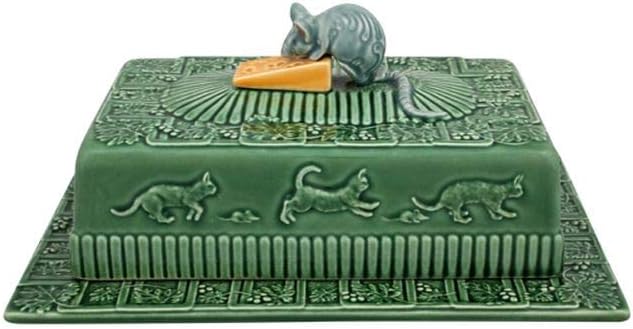 Bordallo Pinheiro Cheese Tray Mouse with Lid Pattern, Green/Natural