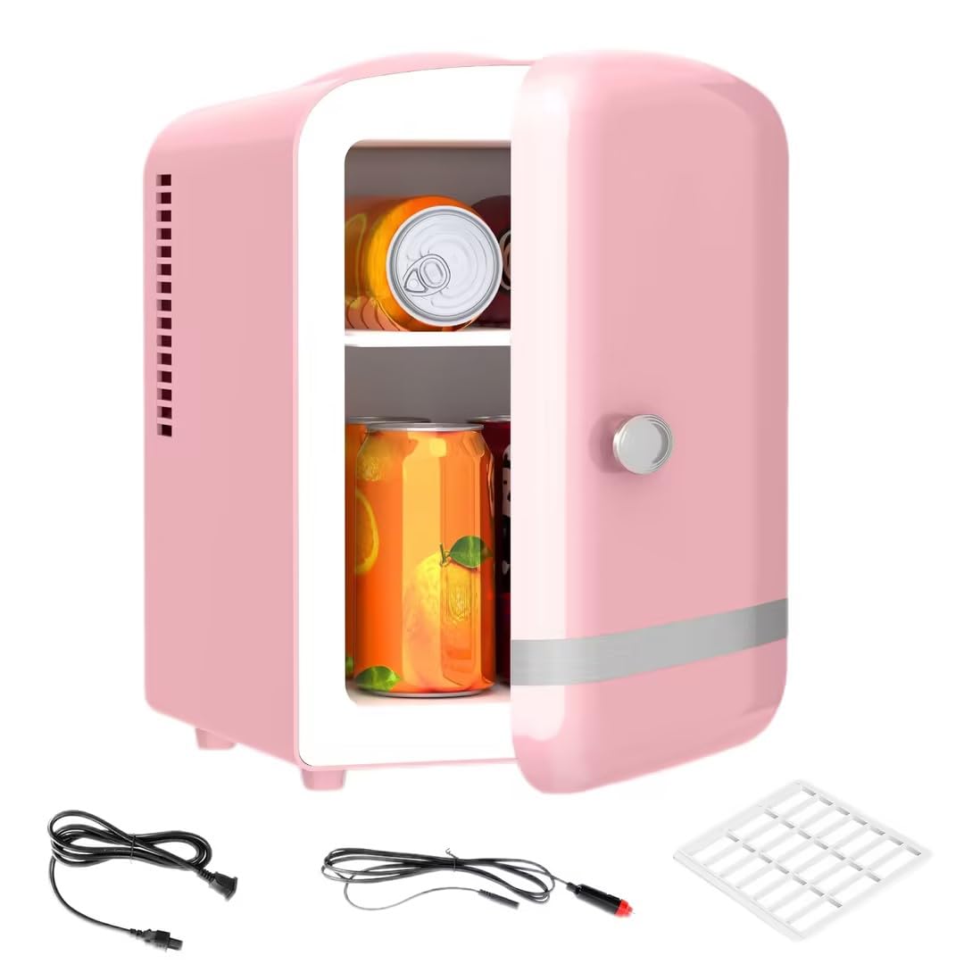 LHRIVER Mini Fridge, 4L Skincare Fridge, Portable Small Makeup Fridge for Bedroom, Dorm, Pink