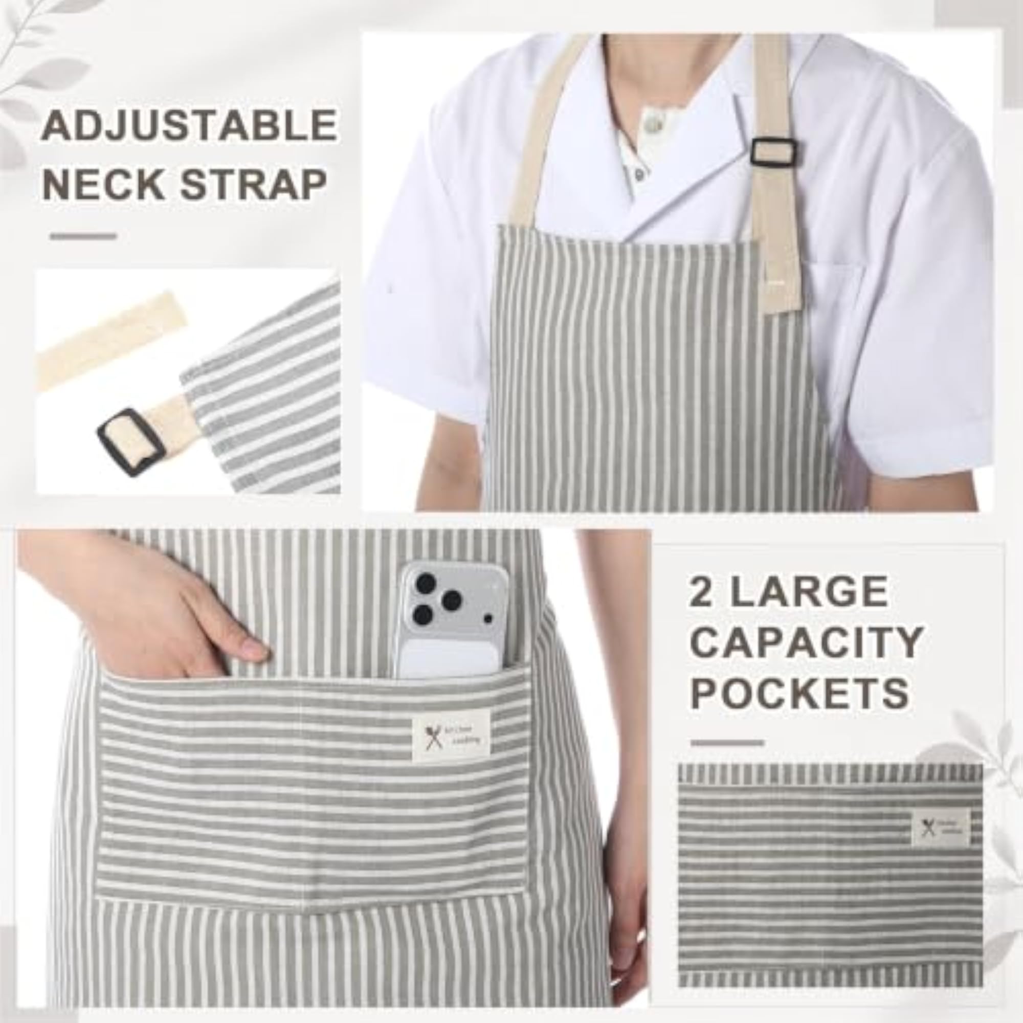12 Pcs Adjustable Striped Aprons with Pockets