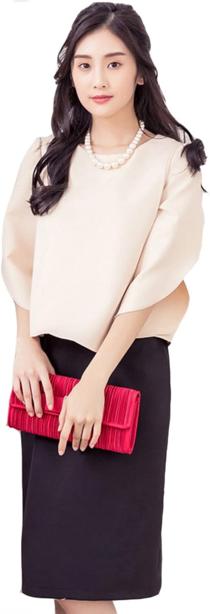 Amazon Co Jp Chuguangフォーマルスーツ セレモニースーツ レディース スーツ ママ 母 七分袖 2点セット ワンピース 結婚式 ドレス 大きいサイズ 学校行事 参観日 入園式 卒園式 七五三 卒業式 入学式 服 ファッション小物