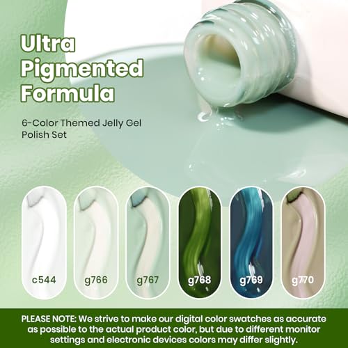 Image of Beetles Forest Veil Jelly Gel Nail Polish Set, 6 Colors Green Gel Polish