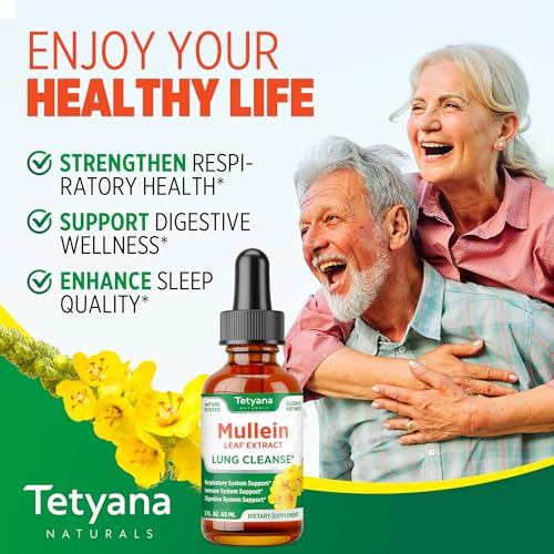 Tetyana naturals Mullein Drops for Lungs: Mullein Leaf Extract for Lungs - Breathe Freely - Lung Detox for Smokers - Mucus Relief - Mullein Leaf Extract Drops - 1 Month Supply